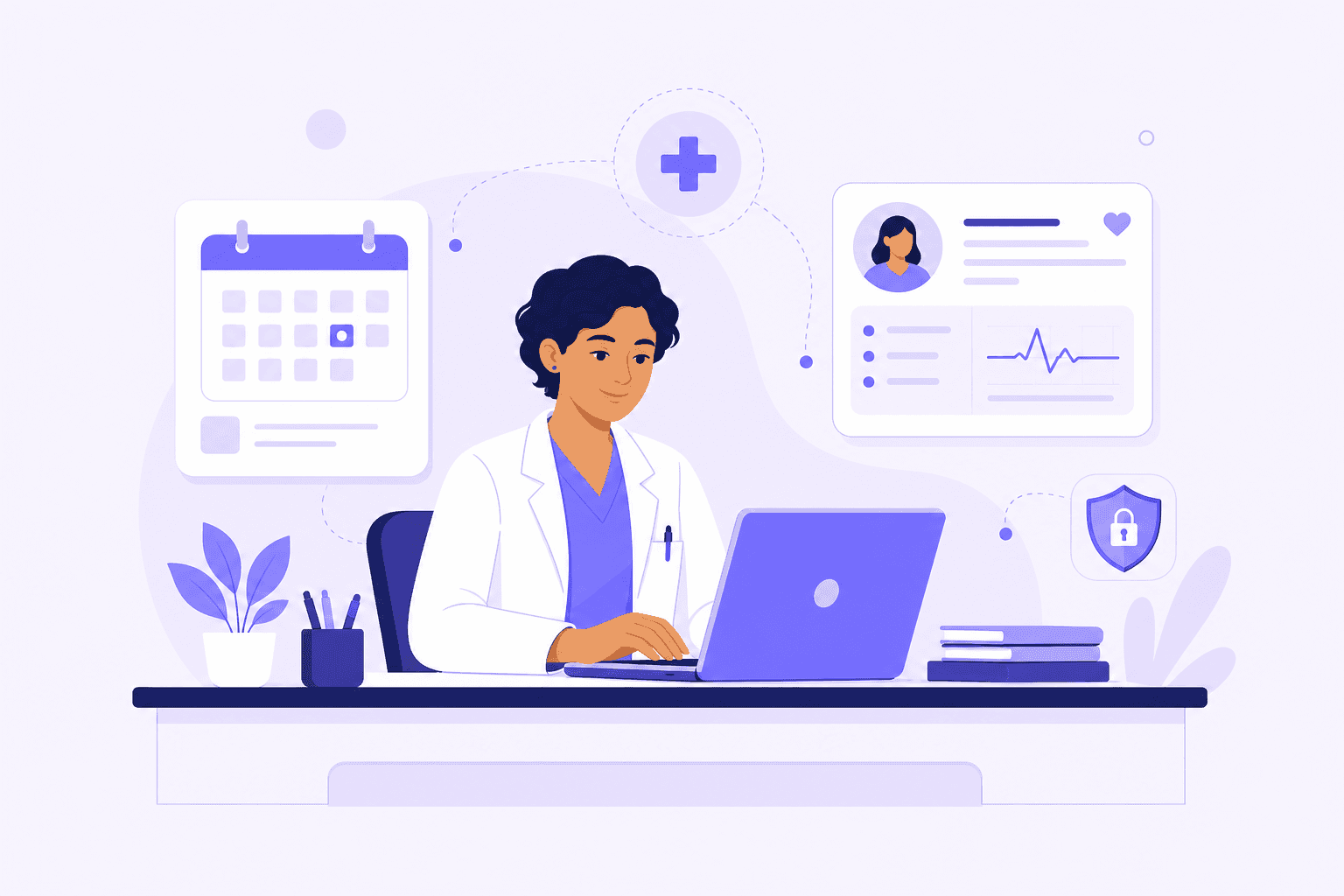 Profesional de salud gestionando su clínica con MediClick Plus